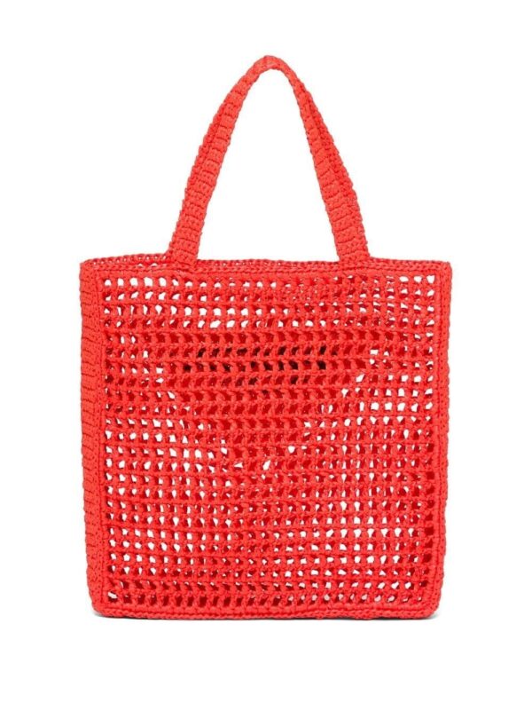 Prada triangle-logo crochet raffia tote bag - Image 3