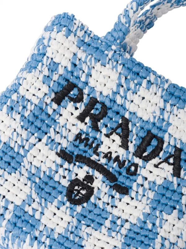 Prada  logo-knit gingham tote bag - Image 4
