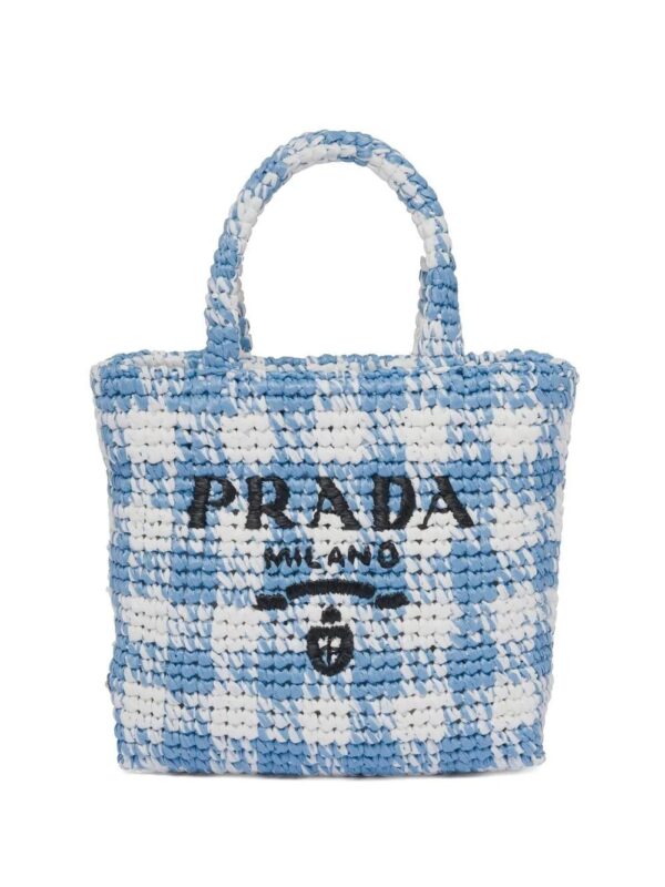 Prada  logo-knit gingham tote bag