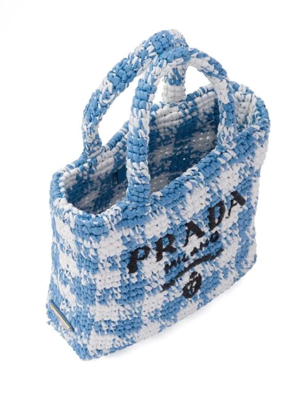 Prada  logo-knit gingham tote bag - Image 3