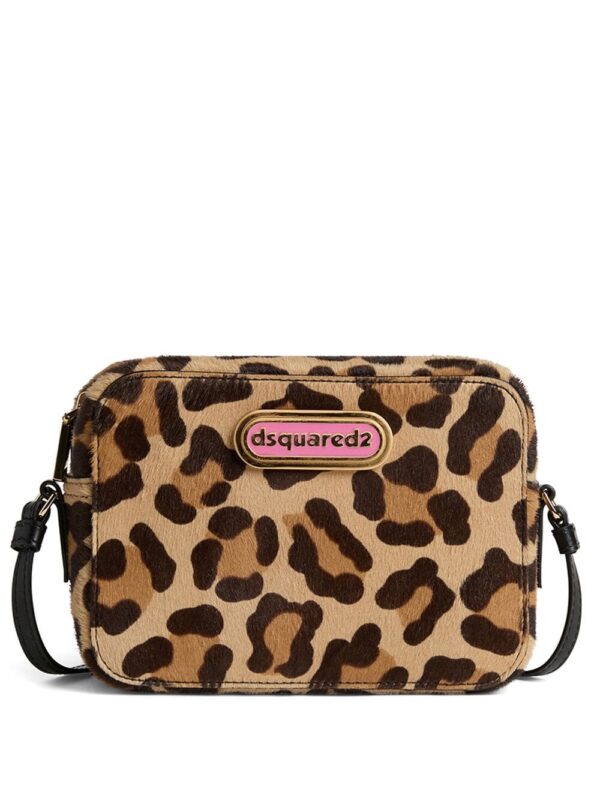 DSQUARED2 logo-plaque leopard-print cross body bag