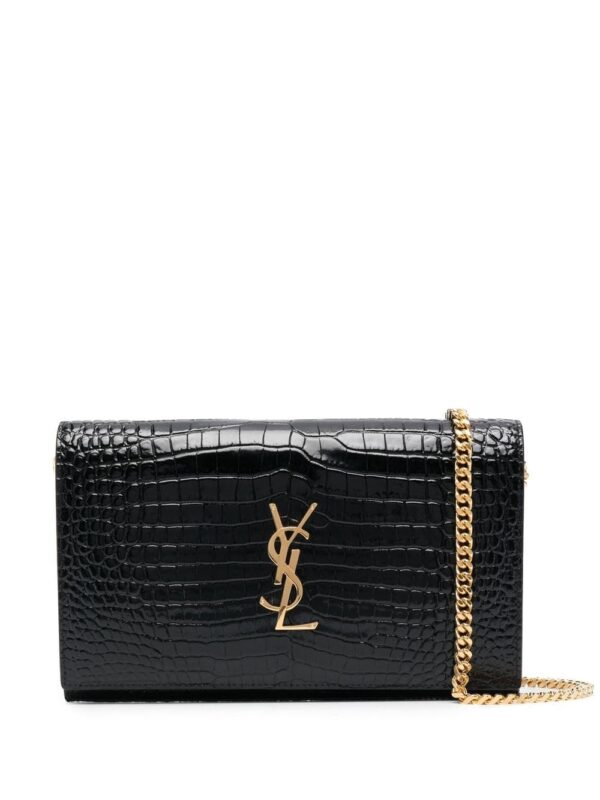 Saint Laurent Cassandre crocodile-embossed chain wallet