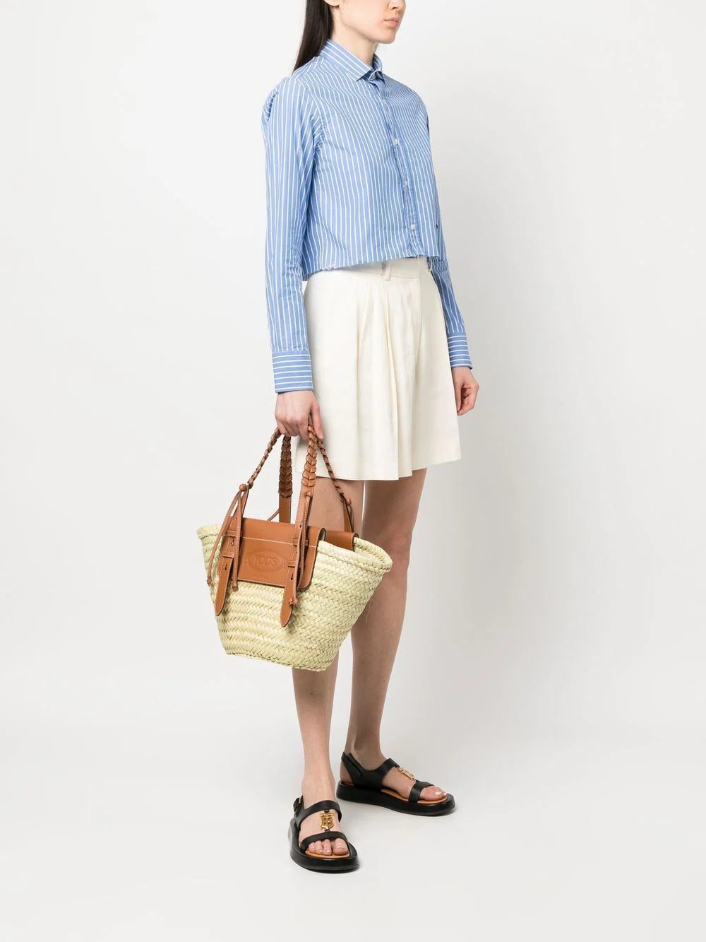 Tod's logo-debossed raffia tote bag - Image 2
