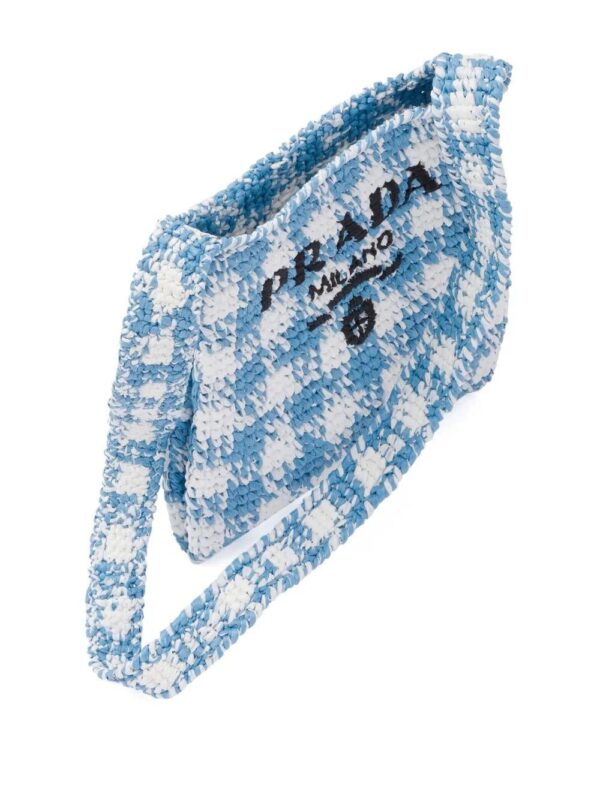 Prada  houndstooth-pattern raffia shoulder bag - Image 4