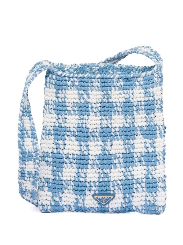 Prada  houndstooth-pattern raffia shoulder bag - Image 2