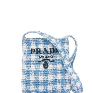Prada  houndstooth-pattern raffia shoulder bag