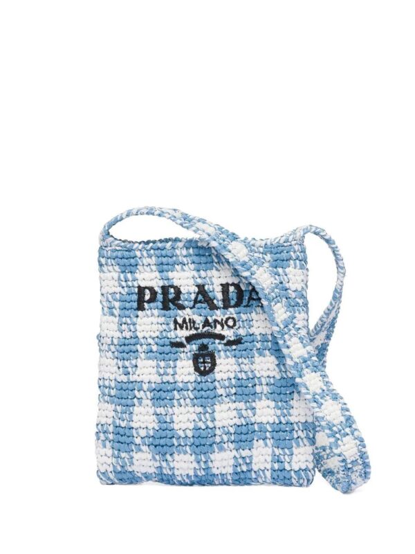 Prada  houndstooth-pattern raffia shoulder bag
