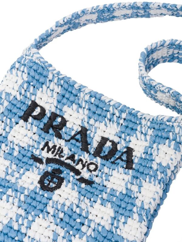 Prada  houndstooth-pattern raffia shoulder bag - Image 3