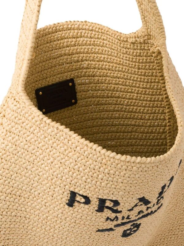 Prada  logo-embroidered raffia tote bag - Image 4