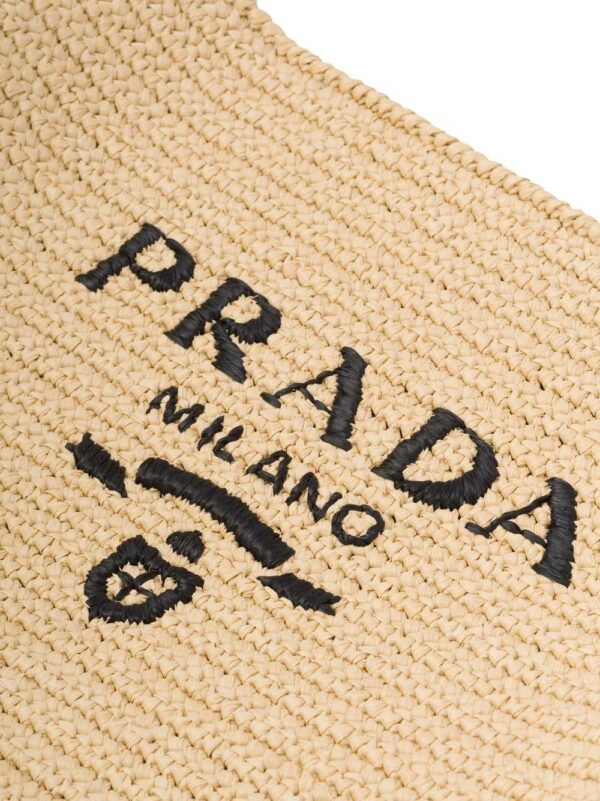 Prada  logo-embroidered raffia tote bag - Image 3