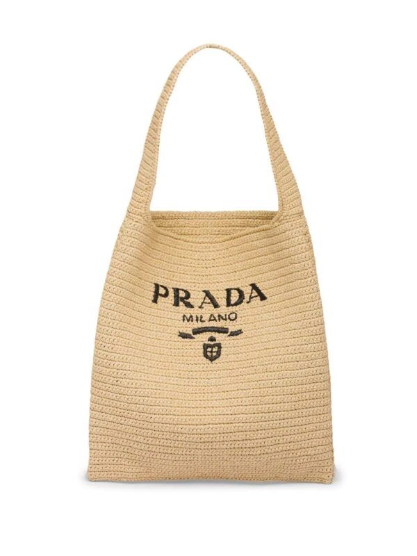 Prada  logo-embroidered raffia tote bag