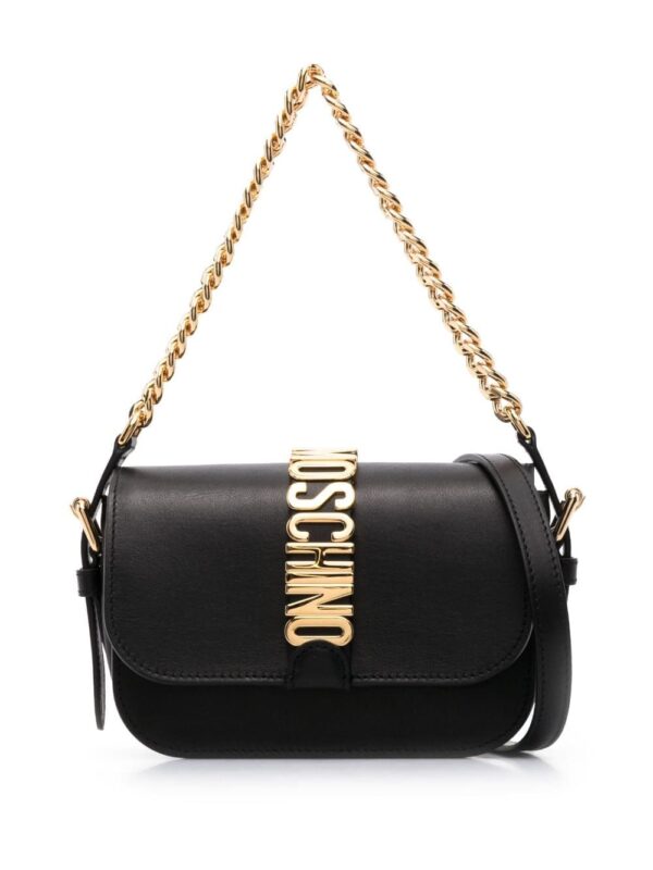 Moschino logo-plaque leather tote