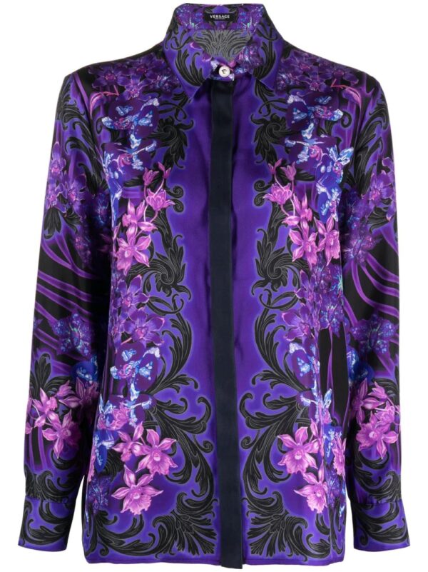 Versace  Orchid Barocco-print silk shirt
