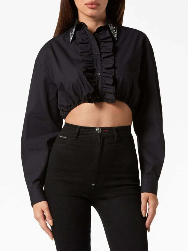 Philipp Plein  ruffled cotton cropped shirt - Image 3