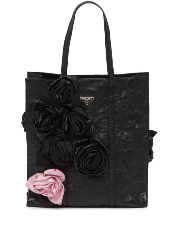 Prada floral appliqué tote bag
