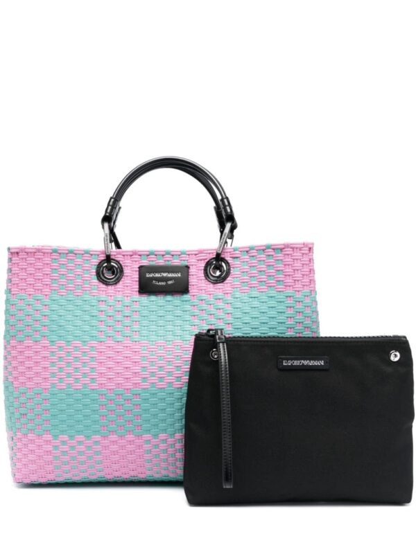Emporio Armani check-pattern woven tote bag