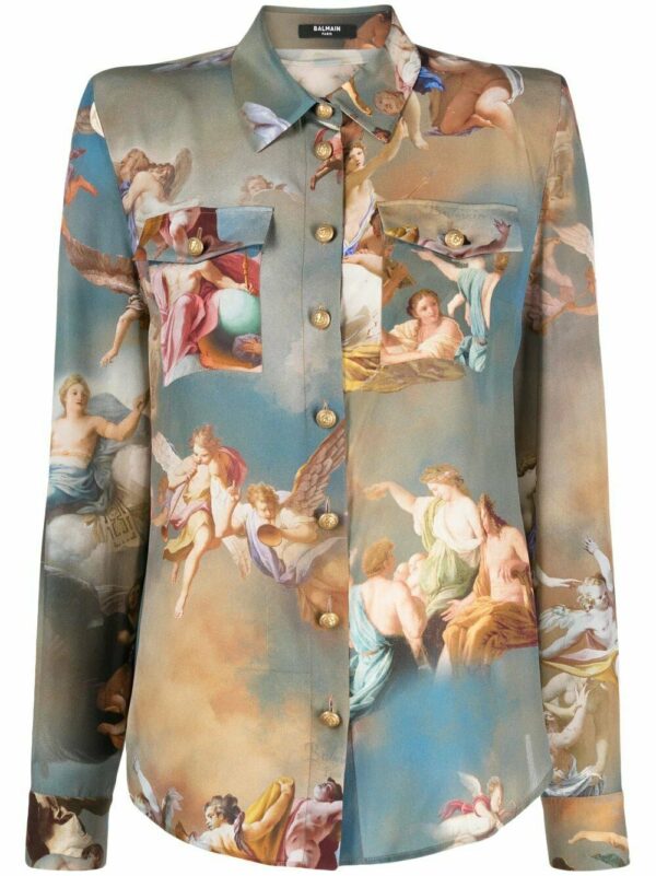 Balmain  sky-print silk shirt
