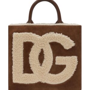 Dolce & Gabbana logo-embroidered shearling-detail bag