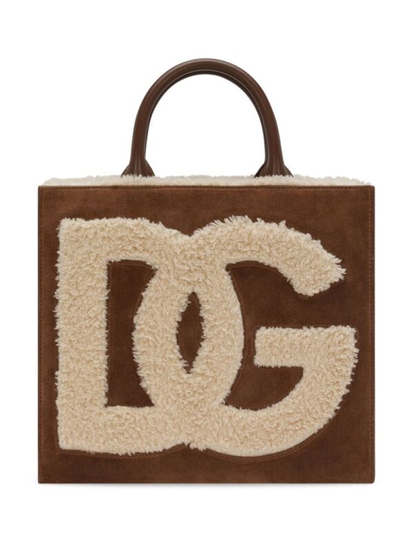 Dolce & Gabbana logo-embroidered shearling-detail bag
