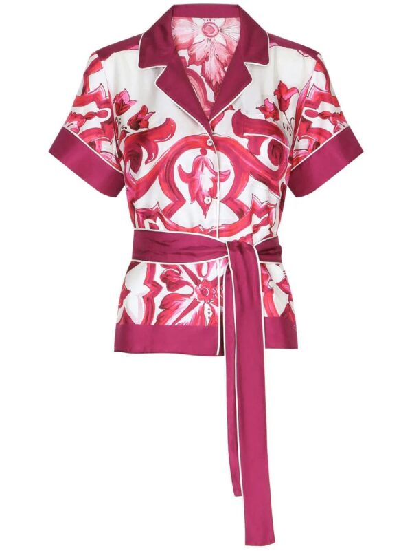 Dolce & Gabbana  Majolica-print belted silk shirt