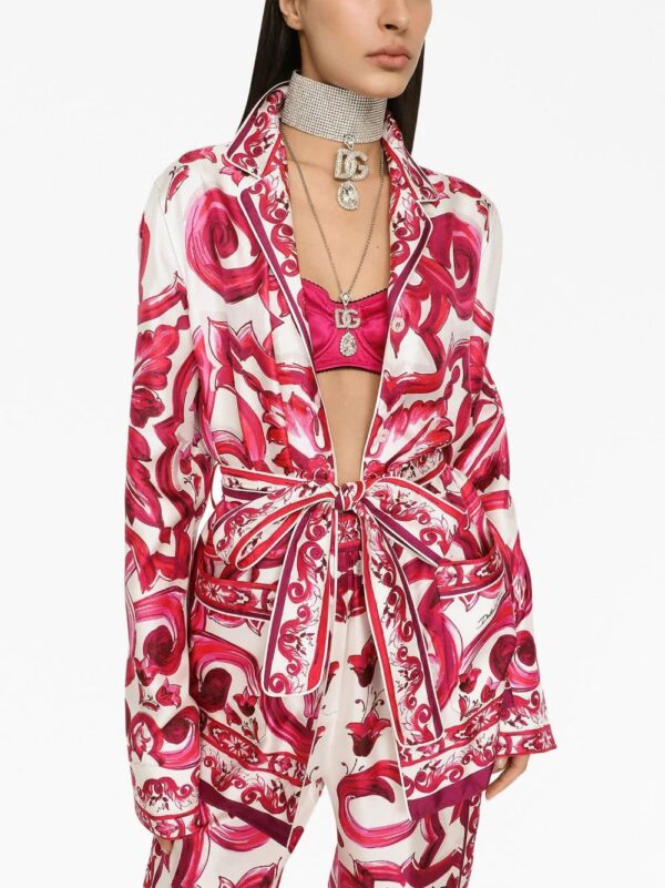 Dolce & Gabbana  Majolica-print belted silk shirt - Image 4