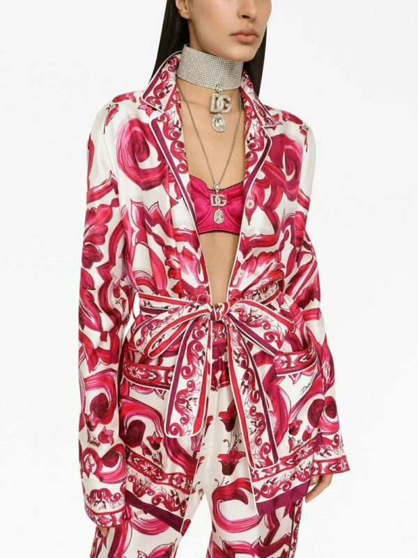 Dolce & Gabbana  Majolica-print belted silk shirt - Image 4