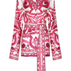 Dolce & Gabbana  Majolica-print belted silk shirt