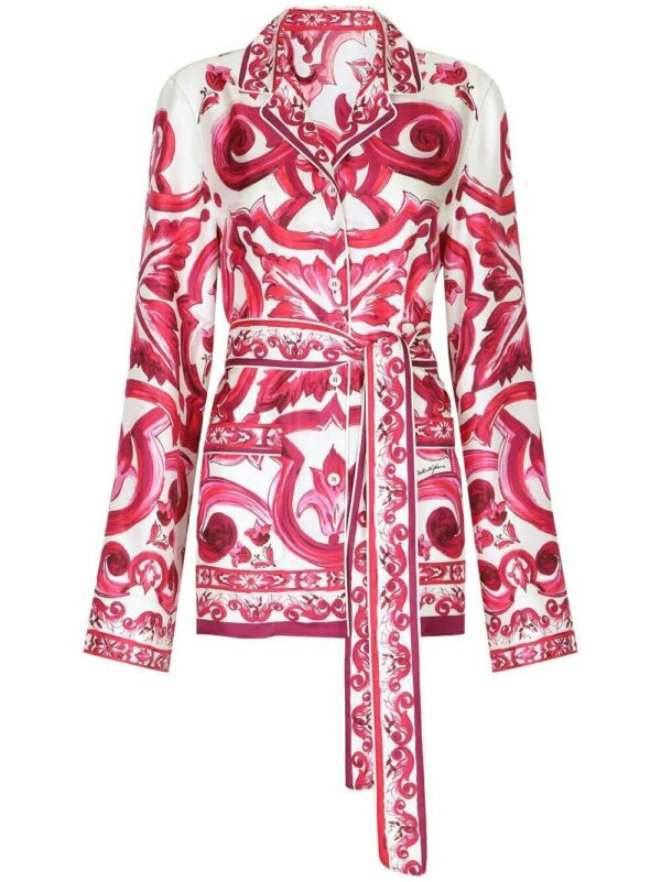 Dolce & Gabbana  Majolica-print belted silk shirt