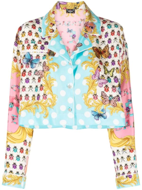 Versace  Butterflies-print cropped silk shirt