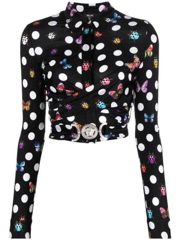 Versace  x Dua Lipa polka-dot cropped shirt