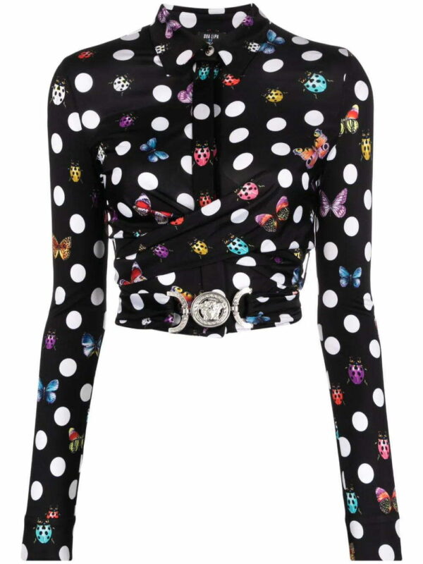 Versace  x Dua Lipa polka-dot cropped shirt