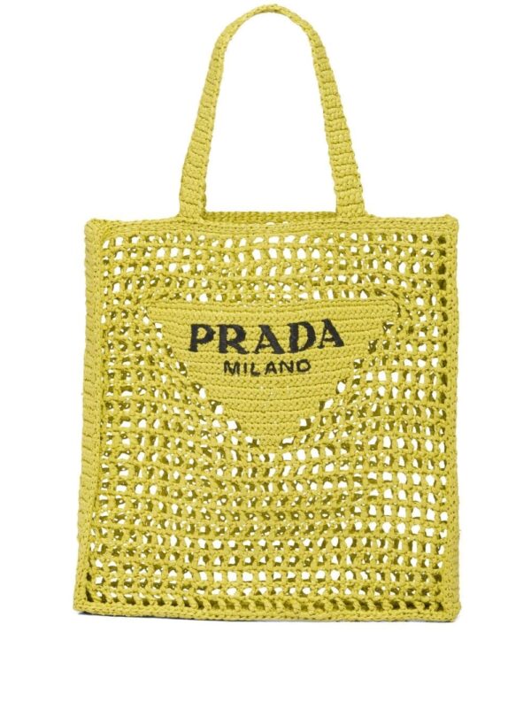 Prada logo-embroidered raffia tote bag