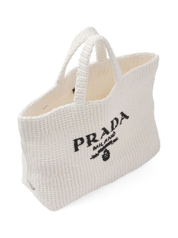Prada logo-embroidered raffia tote bag - Image 5