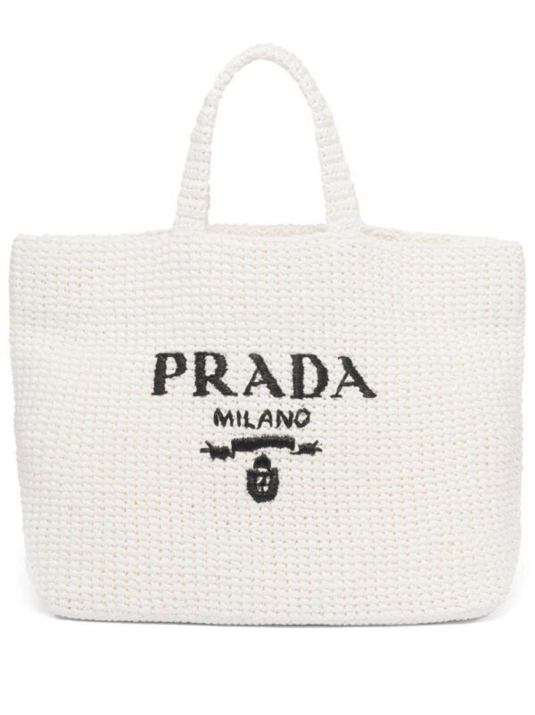 Prada logo-embroidered raffia tote bag