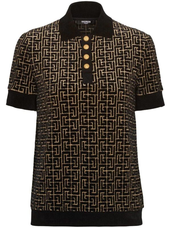 Balmain  monogram-print buttoned polo shirt