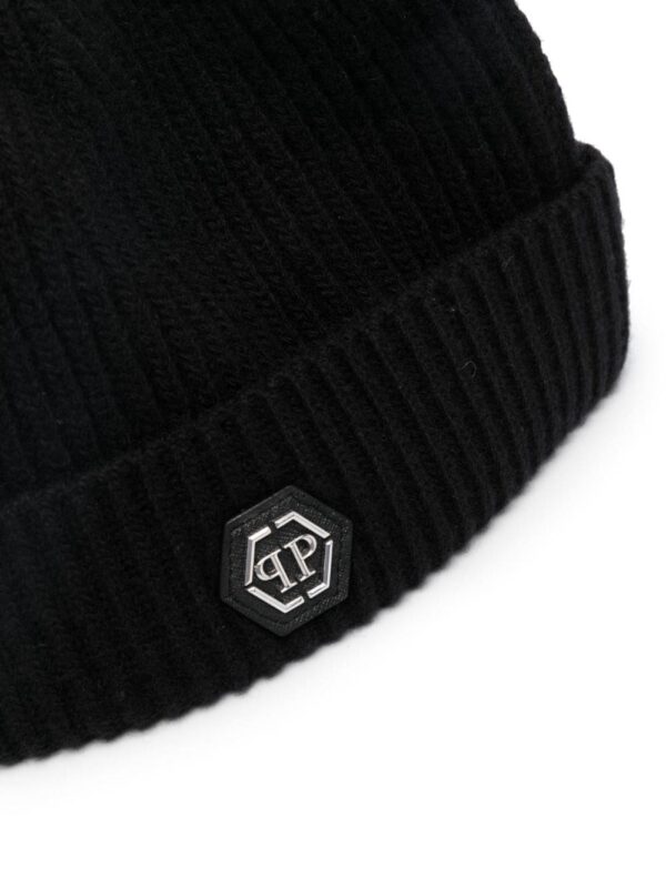 Philipp Plein logo-patch wool beanie hat - Image 2
