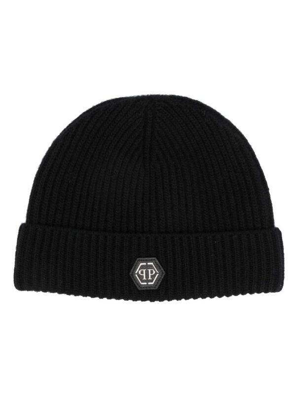 Philipp Plein logo-patch wool beanie hat