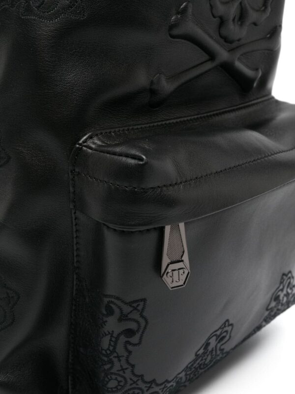 Philipp Plein paisley-embroidered leather backpack - Image 4