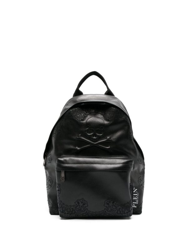 Philipp Plein paisley-embroidered leather backpack