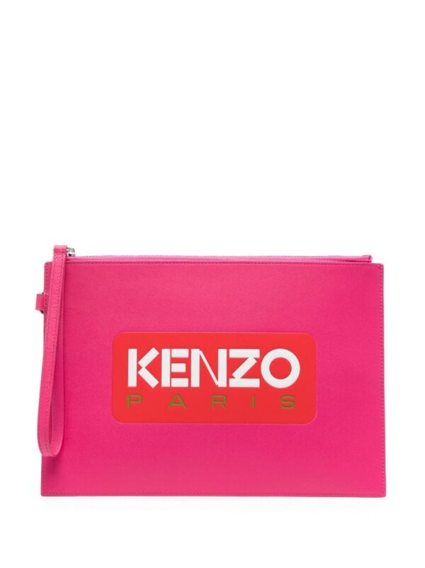 Kenzo logo-print leather clutch bag