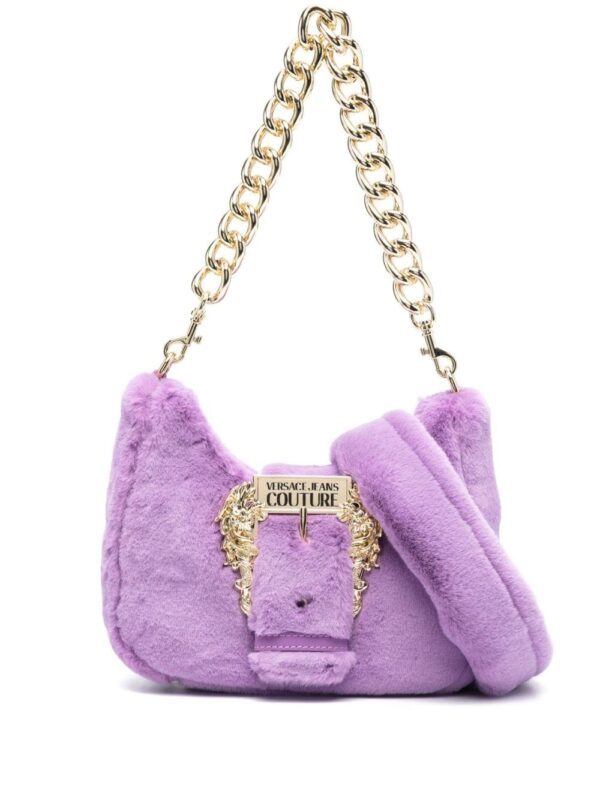 Versace Jeans Couture Baroque-buckle faux-fur shoulder bag