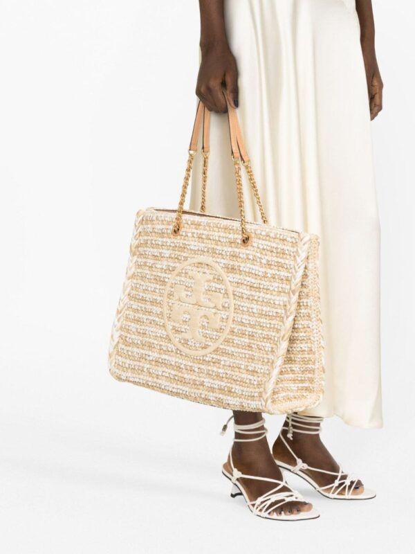 Tory Burch Ella logo-embroidered raffia tote bag - Image 3
