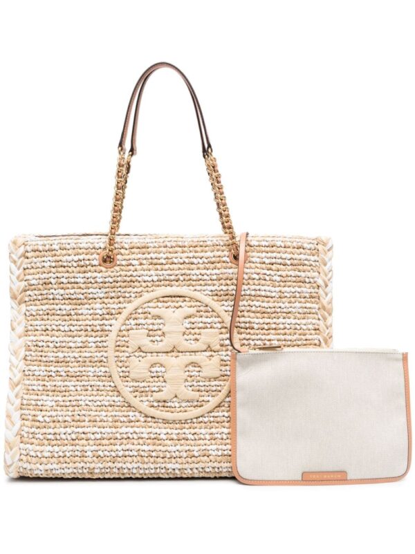 Tory Burch Ella logo-embroidered raffia tote bag