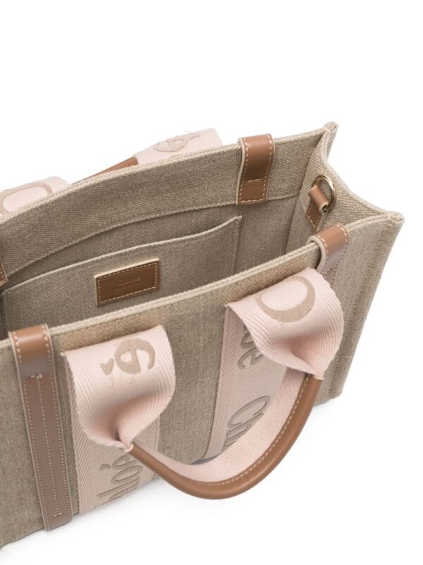 Chloé small Woody linen tote bag - Image 5