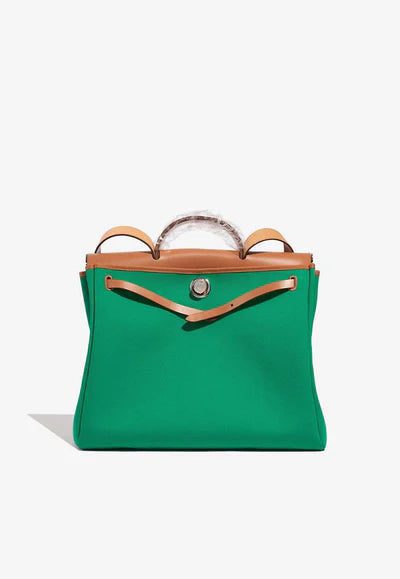 Hermès Herbag 39 Top Handle Bag in Vert Toile and Gold Vache Hunter bag