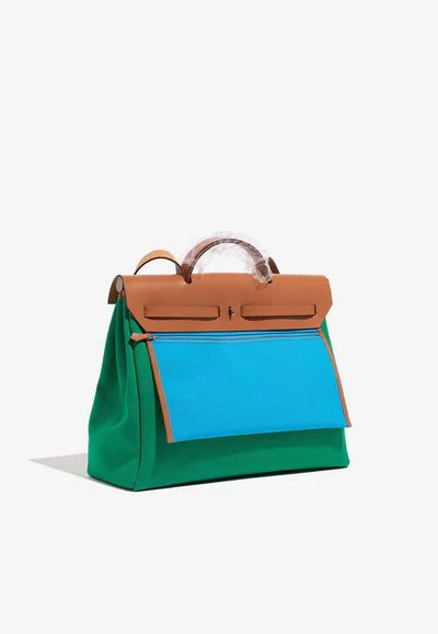 Hermès Herbag 39 Top Handle Bag in Vert Toile and Gold Vache Hunter bag - Image 3
