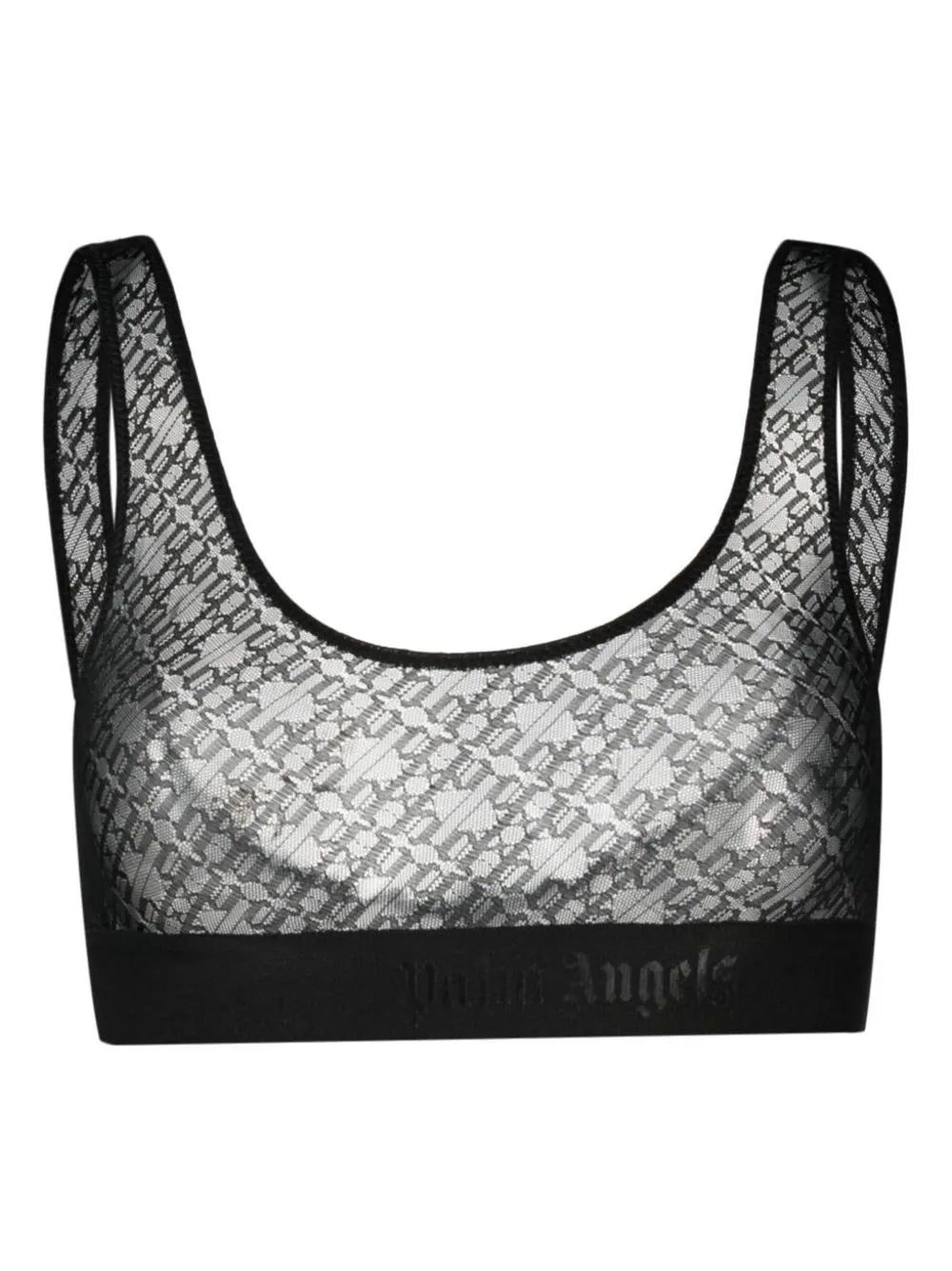 Palm Angels logo-print sheer tulle bra