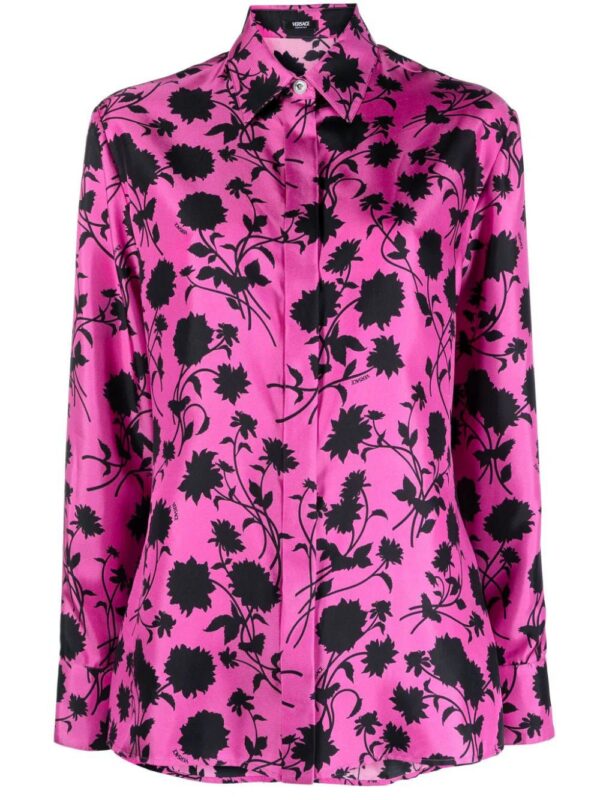 Versace  Floral Silhouette-print silk shirt