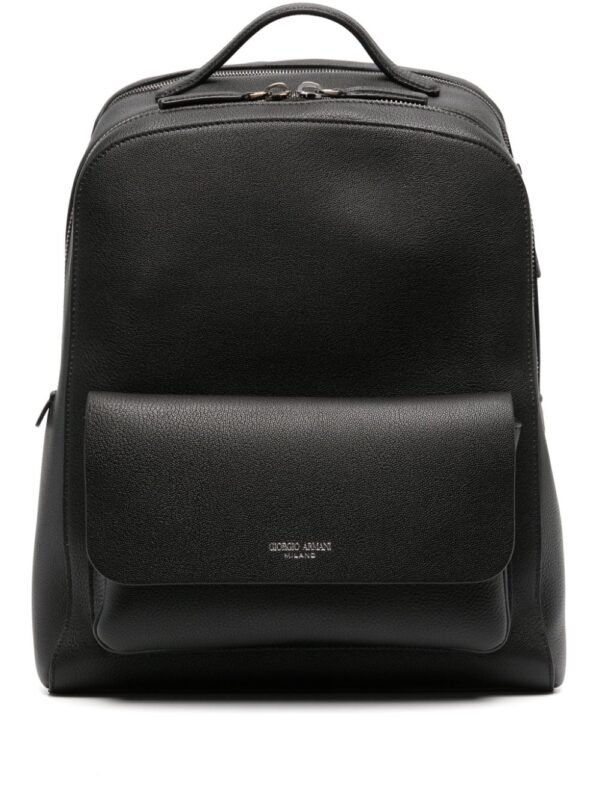 Giorgio Armani logo-stamp leather backpack