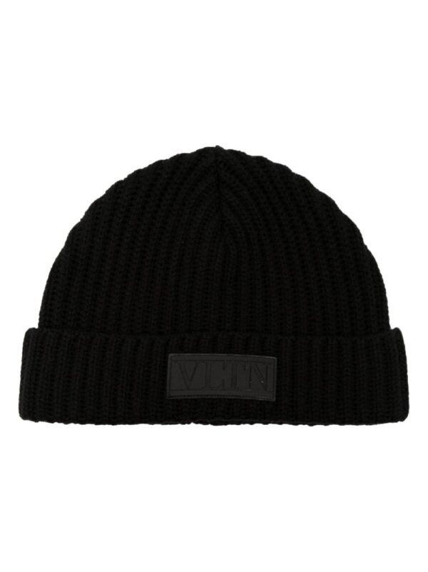 Valentino Garavani logo-patch virgin wool beanie